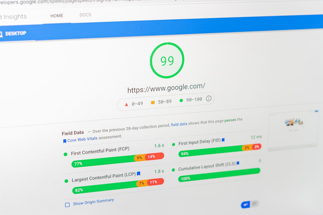 A laptop screen showing Google Pagespeed Insights.